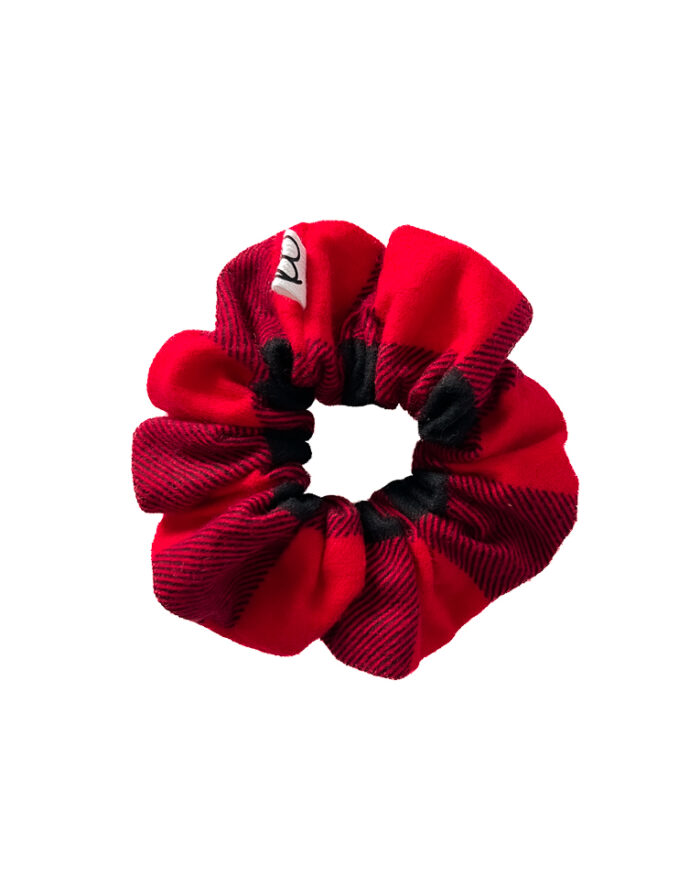 Flanelowa gumka do włosów w kratkę - czerwona