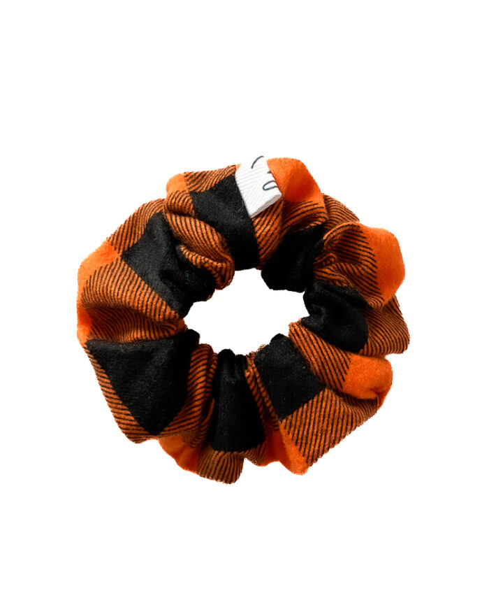 Flanelowa gumka do włosów w kratkę - pomarańczowa
