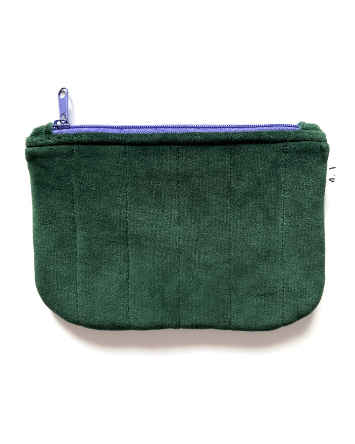 Zielona kosmetyczka damska z weluru bawełnianego - MAŁA