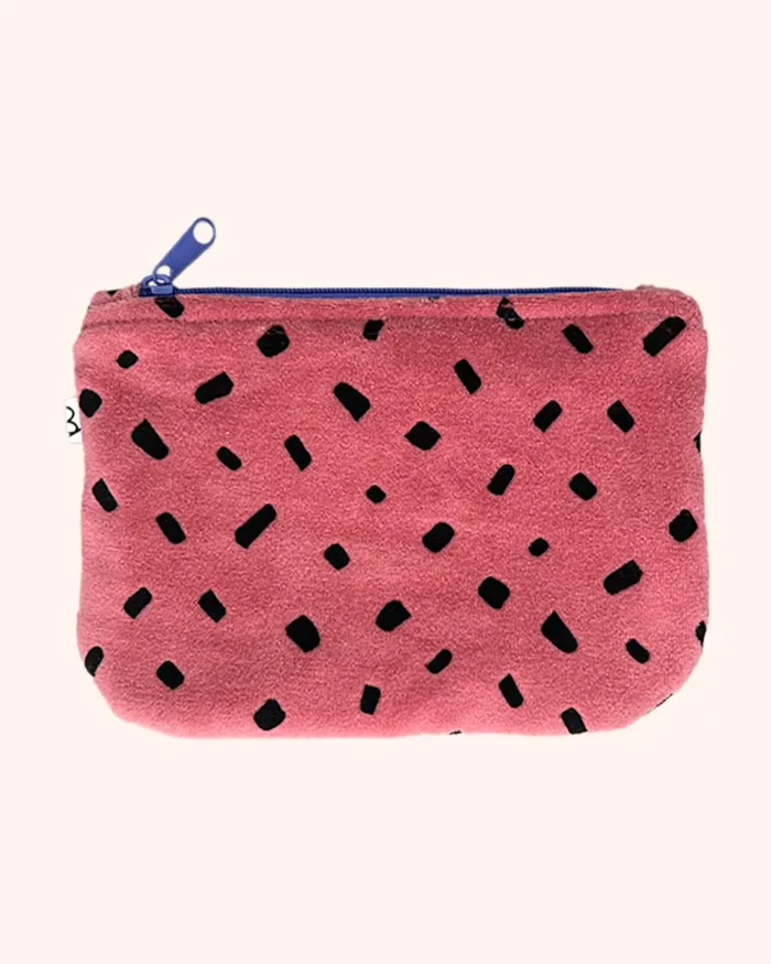 Różowa kosmetyczka saszetka z weluru w plamki. Polska marka, wyrób handmade.