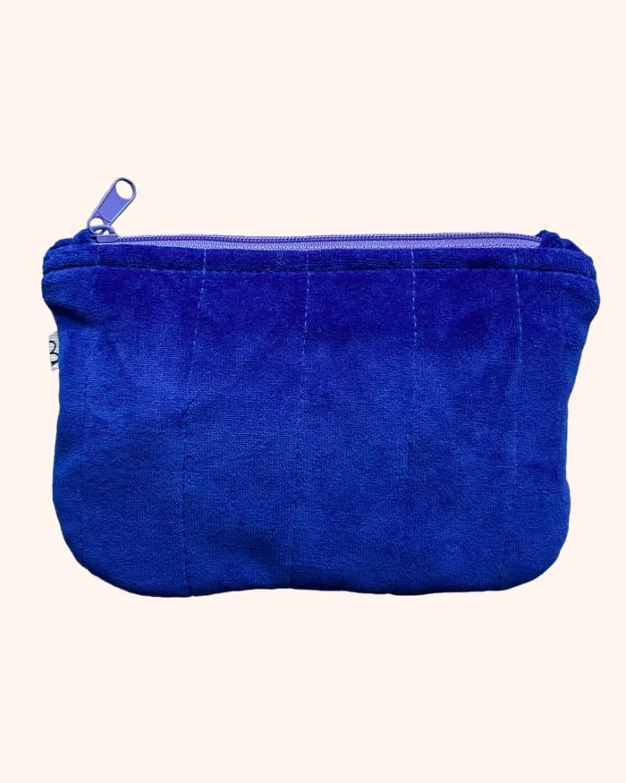 Pikowana kosmetyczka damska z weluru kobaltowa - polska marka handmade.