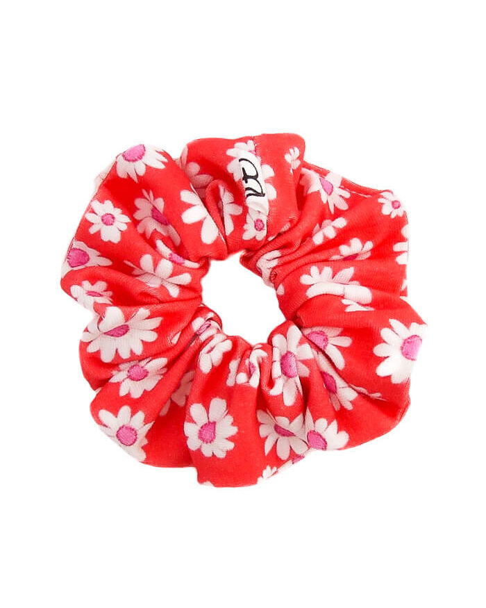 Gumka do włosów scrunchie w stokrotki czerwona - polska marka.