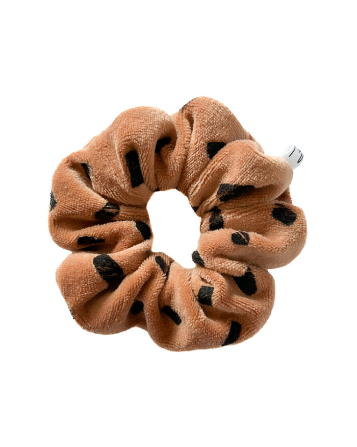 Brązowa gumka do włosów z weluru w plamki