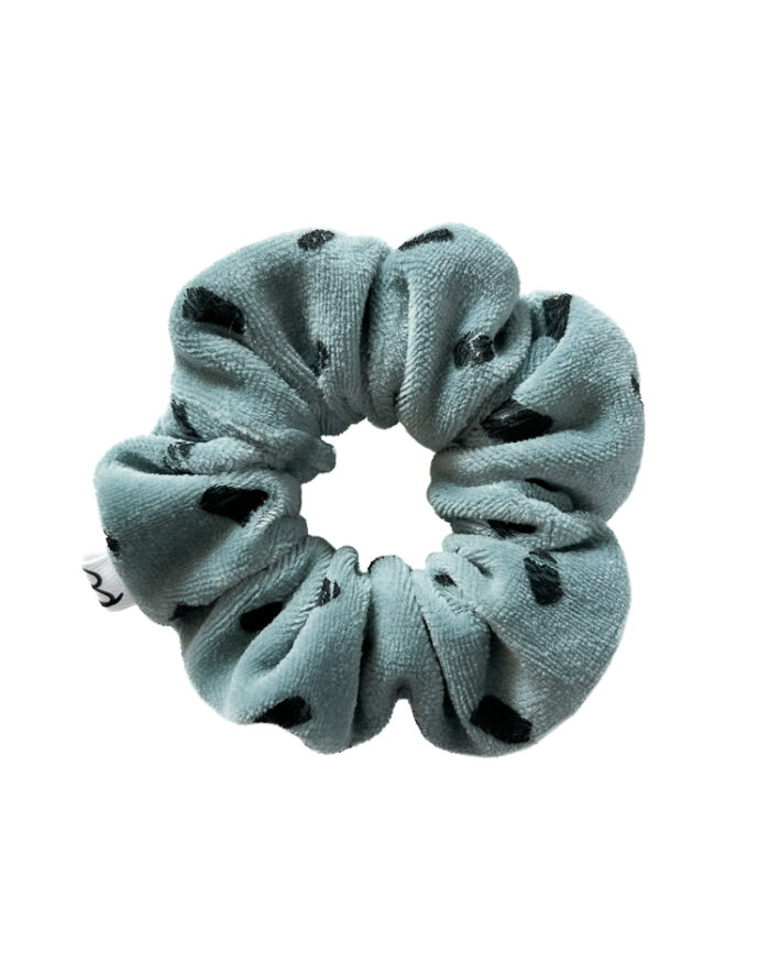 Niebieska gumka do włosów z weluru w plamki