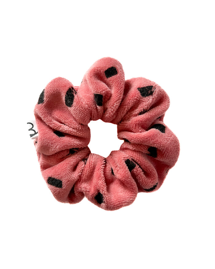 Różowa gumka do włosów z weluru w plamki