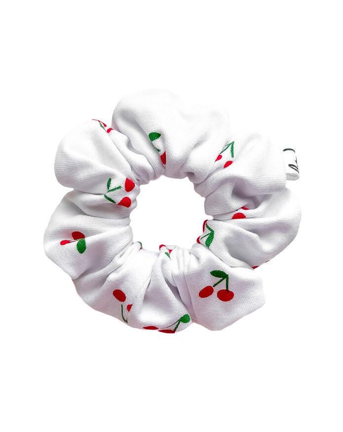 Gumka scrunchie w wisienki - bawełniana frotka do włosów w wisienki. Polska marka.